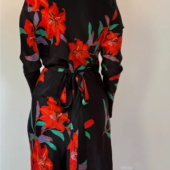 Diane Von Furstenberg Black Dress with Red Floral Design - Picture 2 of 5